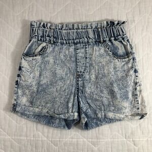 Tgla Shorts Women's Size Small Denim Blue Acid Wash Pull On Elastic Waist Cuffed